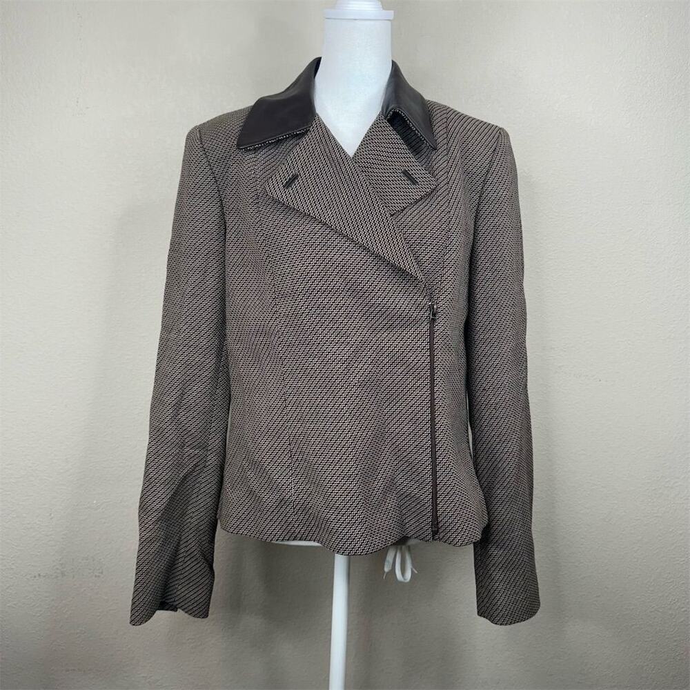 Dana‎ Buchman Women Brown Wool Moto Jacket Size 10 Asymmetric Zip